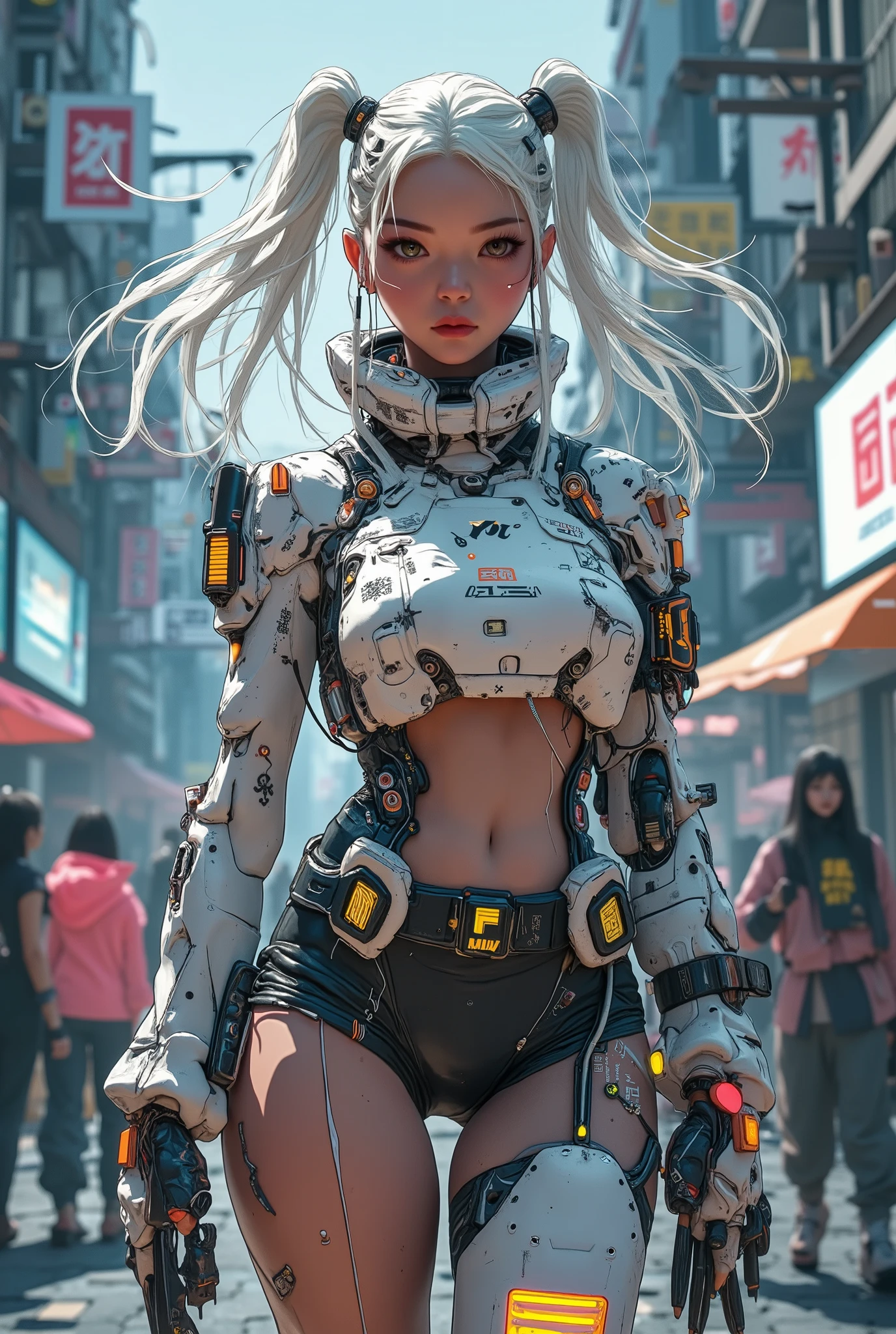((anime art style illustration) of (perfect Asian cyberpunk girl))), (((wearing incredibly detailed Harajuku clothing))), ((LED lights)), (shapeless long hair), perfect features, ((((full figure) dynamic pose))), (((cyberpunk city sidewalk/pavement))), abstract beauty, near perfection, pure form, concept art, intricate detail, 8k post-production, High resolution, super Detail, trending on ArtStation, sharp focus, studio photos.