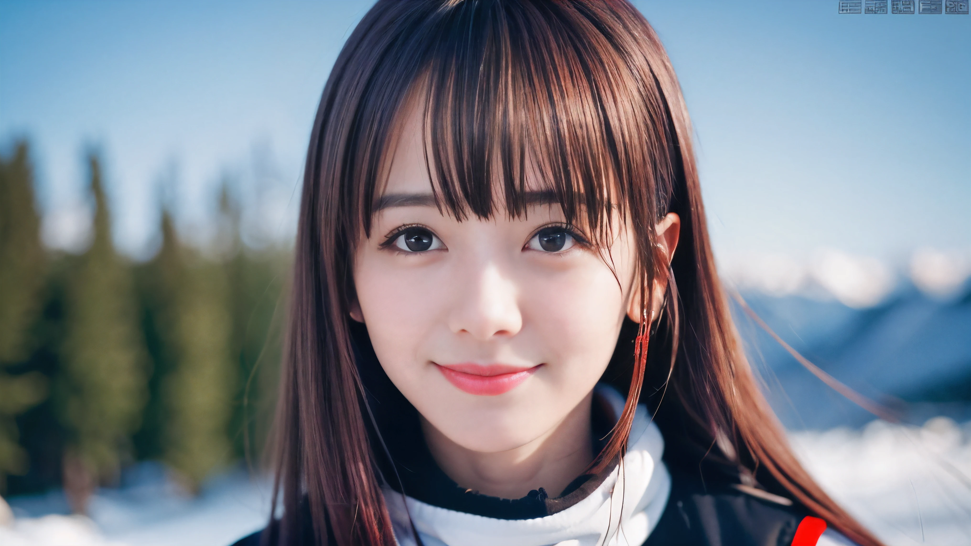 (Face shot of one slender small breasts maroon twin tailed long hair with bangs between eyes girl in  long sleeve and long pants colorful snow board wear without logo:1.5)、(One girl is playing snow board with a show face and a small smile :1.5)、(Snow Ski Garden:1.5)、(Beautiful blue sky 1.5)、(No mask:1.3)、(blurred background:1.5)、(Natural light:1.5)、(8k ultra detailed master piece:1.5)、(perfect anatomy:1.5)、(Photorealistic stick:1.5)、(Raw photo:1.3)、(highest quality:1.5)、(High resolution:1.3)、(Delicate and beautiful perfect face:1.3)、(Delicate and beautiful eye air skin:1.3)、(Real Human Skin:1.3)、((thin legs))