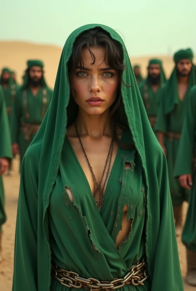 1girl, detailed face, detailed eyes, pov, rags robe, huge breasts, cleavage, holding ring in hand, looking at viewer, messy dry hair, sweat, (realistic:1.3), other people in rags, sharp focus, (dirty face:0.6), lord of the rings, tolkien, digital photograph, blue eyes, resolute expression, dramatic dark clouds, super details,
