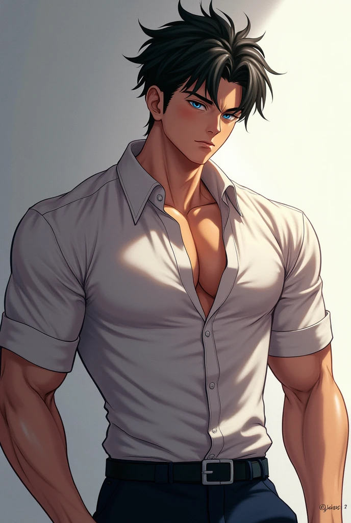 (1boy,masculino),Menino de anime musculoso em academia