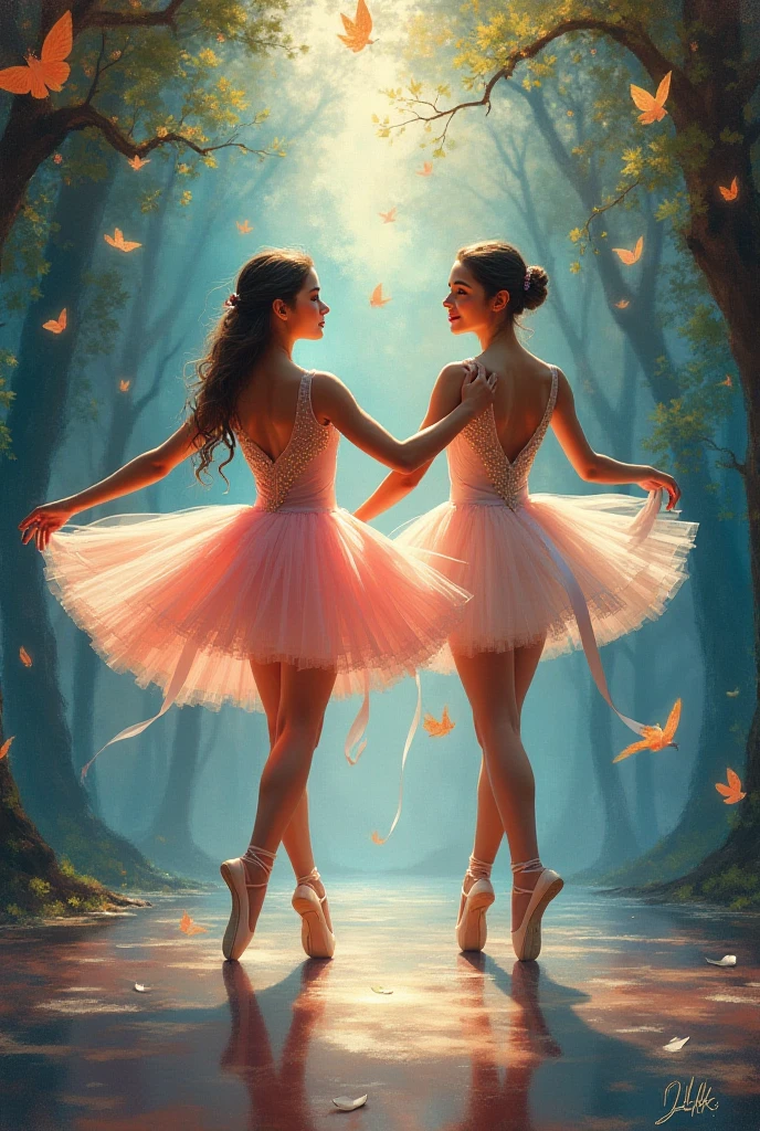 non realistic drawing of ballet dancers and ballroom dancers
