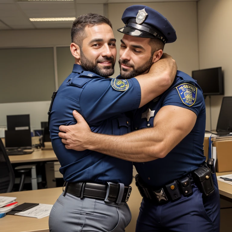 4 police officers, guapos latinos, en boxers, with a very large and long bulge in the crotch, y se tiene que ver la cara.