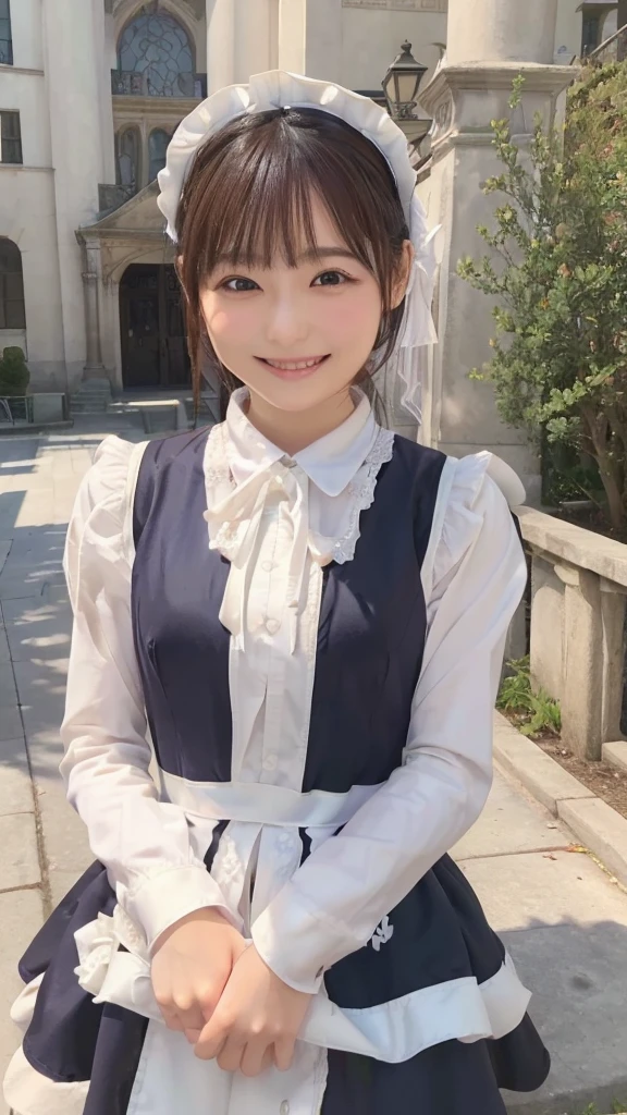 Highest quality、masterpiece、8k、Very detailed、Realistic、(One girl)、(Looking at me with a smile:1.5)、whole body、(Black Hair)、Small face、(Slender:1.2)、(Big Breasts:1.2)、(White frilly shirt with buttons and collar:1.2)、(short tight skirt in gray,:1.2)、(Grey business jacket:1.2)