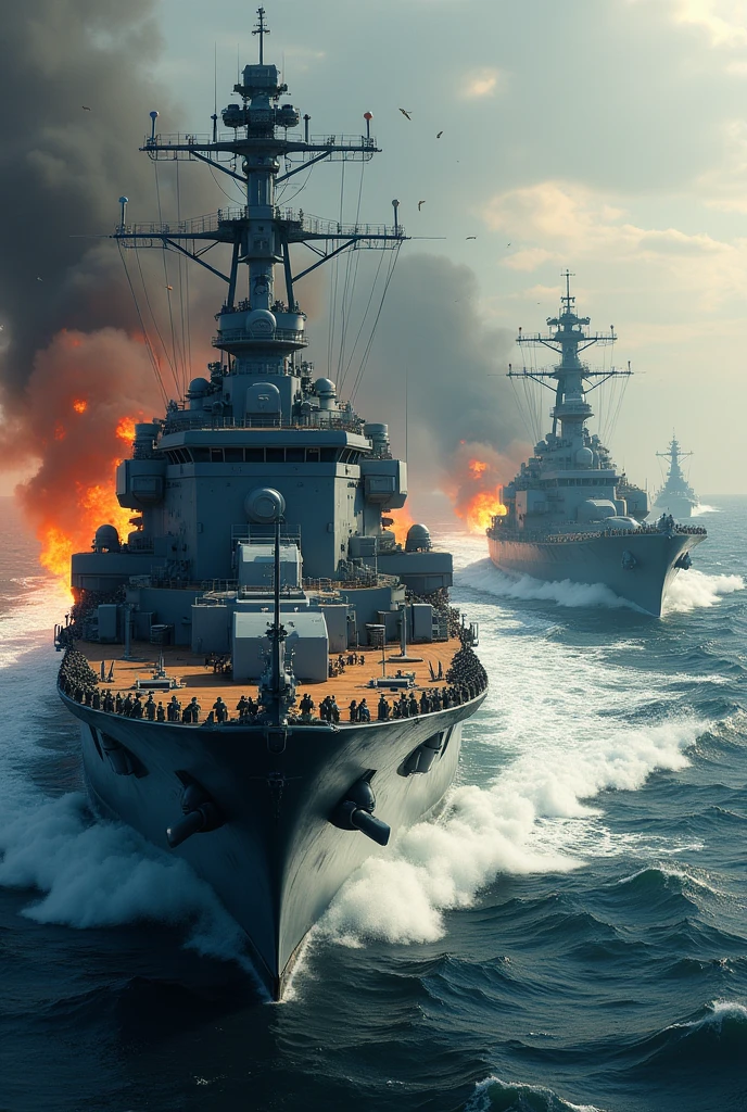 2024; (masterpiece, best quality) destroyed sea; giant waves; naval battles between aircraft carriers; explosions; bombs exploding
