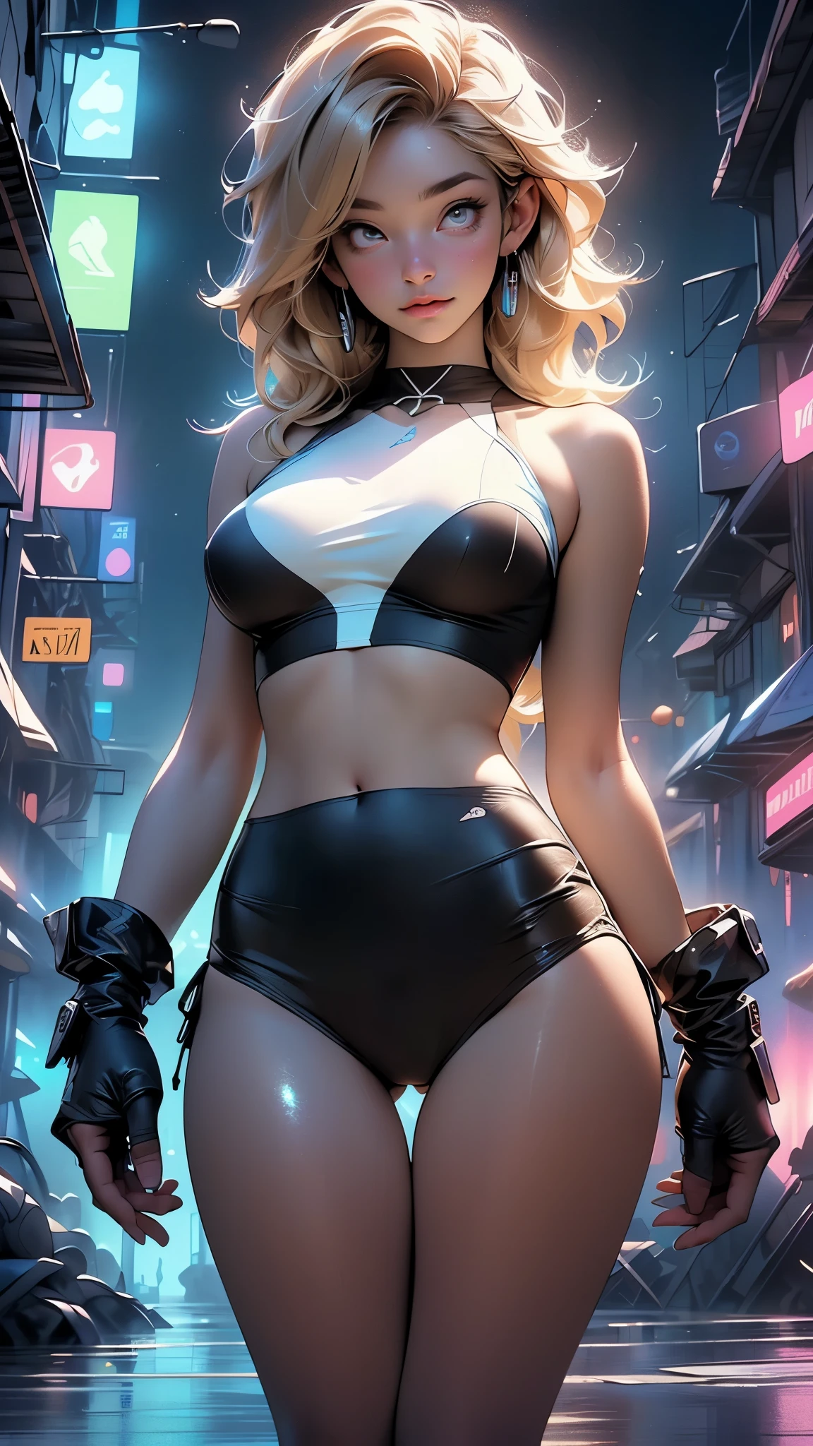 femme fatale, harness, rave bdsm outfit, harness leather, straps, (platinum blonde hair), (Neon hair), rave outfit, industrial punk rave, ((crowded dark dancefloor)), atmospheric, [[Victoria Beckham]], [[Kate Beckinsale]], [[[Jenna Coleman]]], [[[[Karlie Kloss]]]], Busty, cleavage, abs, neon hair, sexy, seductive, 
