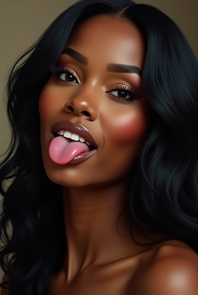 NSFW, deeptroath, blowjob portrait, How, facialized, naked, nude, middle aged stepmother, milf, Dark skin, woman of color, portrait, Very detailed, Modern urban style, city backdrop, direct look, defined contours." Valentine's Day Theme