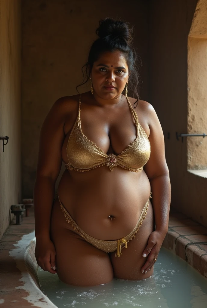 2 Woman 35 years old, innie pussy ,shave pussy, beautiful eyes ,full body , jungle view ,pawg , naked, front view ,hairy pussy, wide hips, long legs, thick high, muslim, wearing hijab, sagging stomach