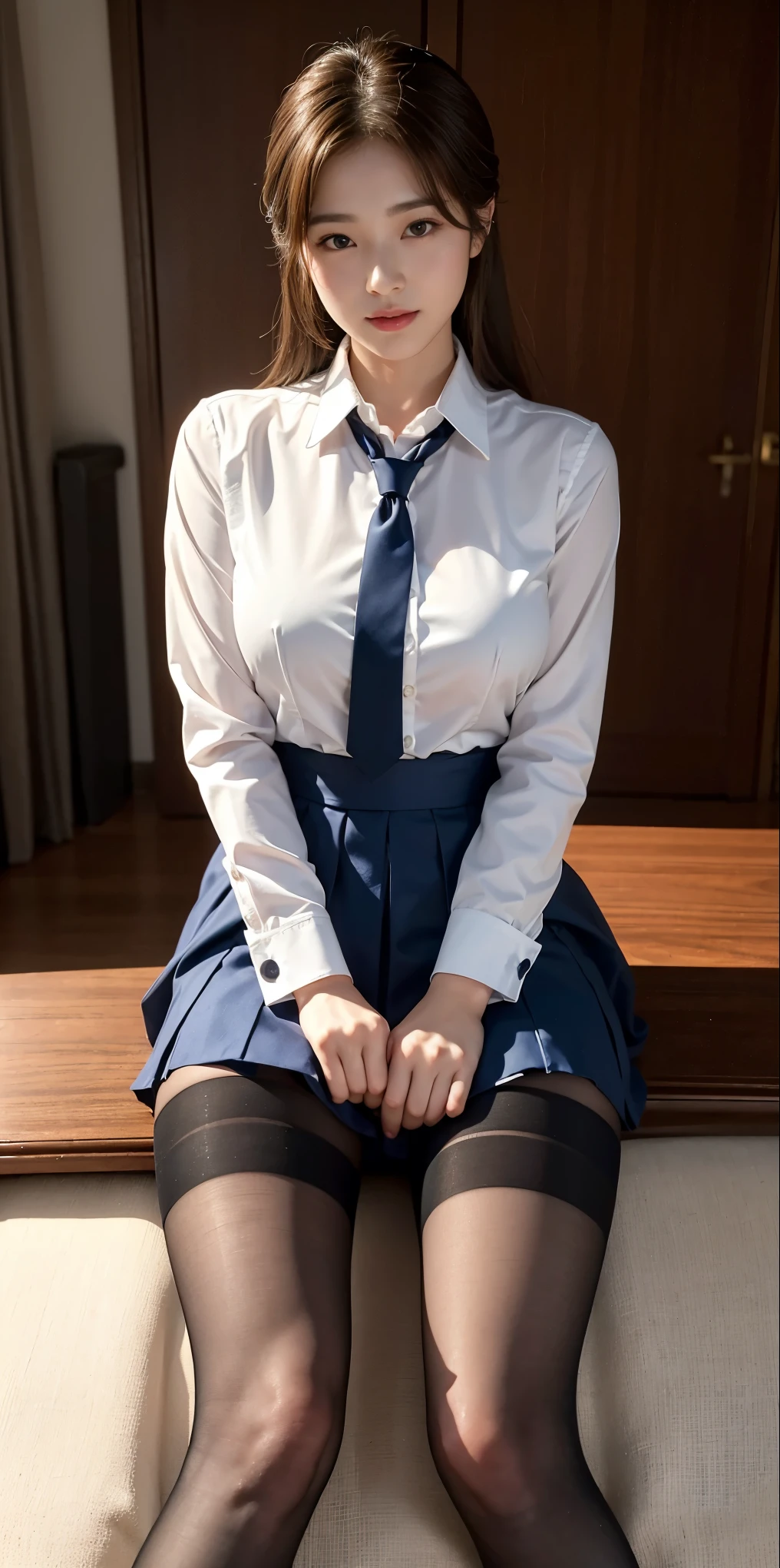 Unbelievably beautiful woman, de pele branca, blue eyess, a blond, (smoky eye makeup:0.85), (Have vaginal sex, insert penis in your pussy:1.2), 15 years old, Neat face, a baby face, Happy face, Tie and skirt, short bob hair, (Best Quality, 8K, master piece :1.3), Lovely smile, emotional, (gleaming skin, Shiny hair:1.4), Indoor, master piece, Best Quality, (Ultra-detailed),