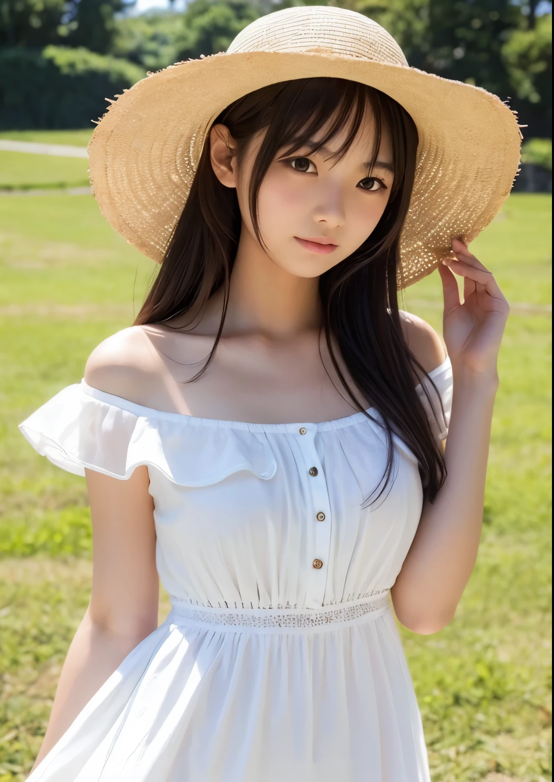 Japanese female, a lot of details, (underweight), 30 years old, detailed black hair, beautiful detailed hair, super fucking beautiful, delicate beautiful face, complex details beautiful and delicate eyes, perfect hands, (flat chest best quality:1.5), perfect and delicate limbs, detailed skin, best quality, ultra-detailed,(cheerful grin:1.5),
medium long shot, looking away, hands in pocket, a lot of details, Fluttering long hair, hat, sunglasses, hoodie, jeans, sandals, (Bare shoulder:1.2), white Clothes, Game Center,