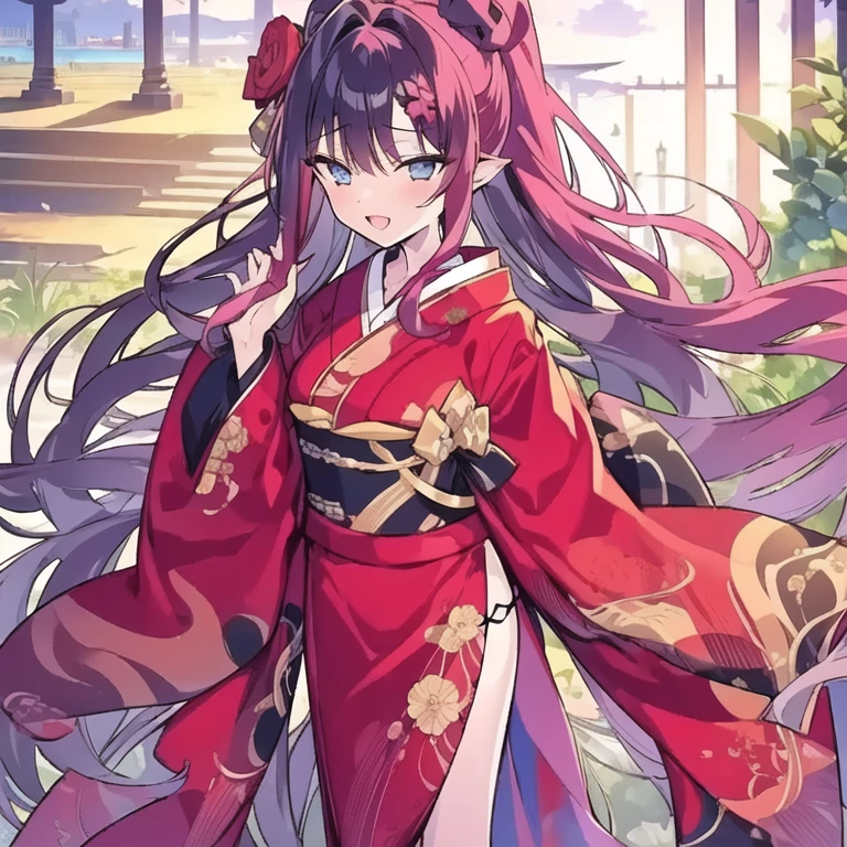 Red purple peony flowers for decoration,Light red purple long hair,Dark red purple and white clothes,Fairy Sister of Hehuan Sect,A crazy beauty who knows how to whip slaves!
