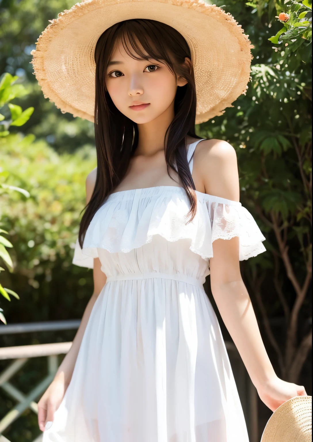 Araffe asian woman in a white dress and straw hat - SeaArt AI