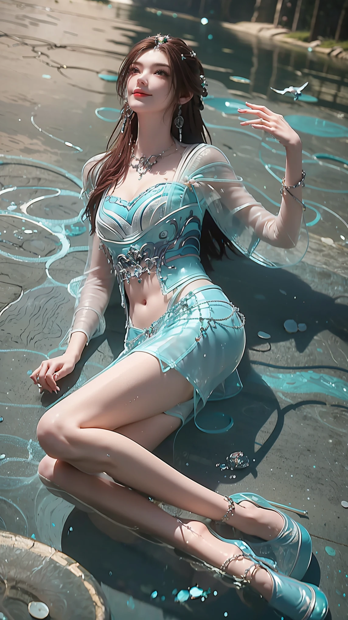 ((dark fantasy)), ((wavy hair, silver hair color, pale skin),(((green aquamarine eyes))), freckles, warm light,( ),busty,Glamour,Gorgeous,monochromes,erotic posing,Dynamic Posing,Arrange Pose,Dramatic,Cinematic,Detailed background, Dynamic Angle,From the angle of the film,Gothic background, Dark fantastic view,Best Quality,masutepiece,8K,The ultimate detailed dark background, Top image quality、RAW photography、超A high resolution，cropped shoulders, overall look is very erotic、Shot for one person only, model shoot, Large round chest, Beautiful Eyes of Details、Very slender eyes、Beautiful eyelashes、Very slim physique, with blush cheeks,Pearl Beaded Bralet bralette of transparent glass, ((pearl glass top)), ((bra of clear glass)), nsfw,  iridescence