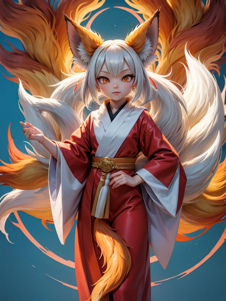 Menino anime bonito jovem, cabelos brancos, kitsune menino, olhos finamente detalhados, fundo detalhado, rosto detalhado, redo softer hands