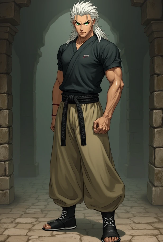 male, human man, samurai, clothing, katana, outdoors, pants, barefeet