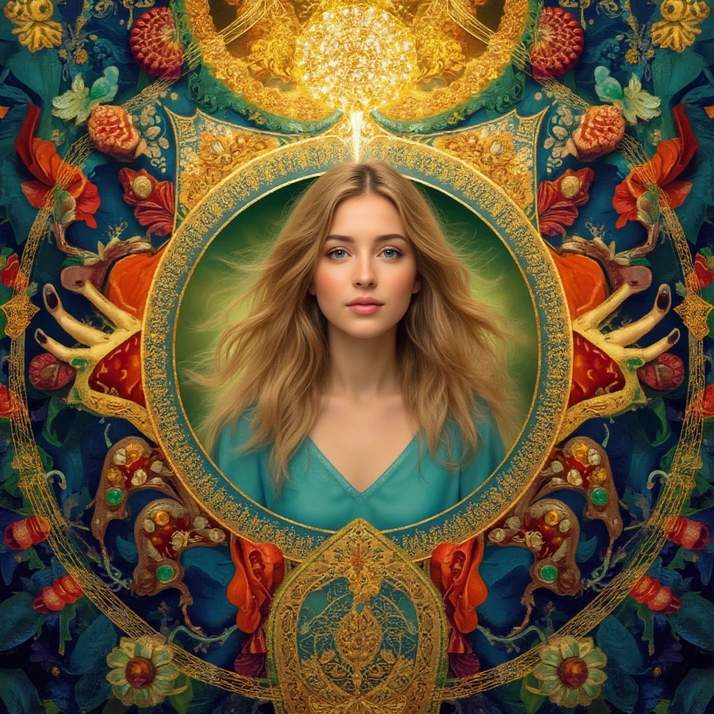 PerfectNwsjMajic,(masterpiece, top quality, best quality, official art, beautiful and aesthetic:1.2), (1girl), extreme detailed,colorful,highest detailed, official art, unity 8k wallpaper, ultra detailed, beautiful and aesthetic, beautiful, masterpiece, best quality, (zentangle, mandala, tangle, entangle) ,holy light,gold foil,gold leaf art,glitter drawing,
