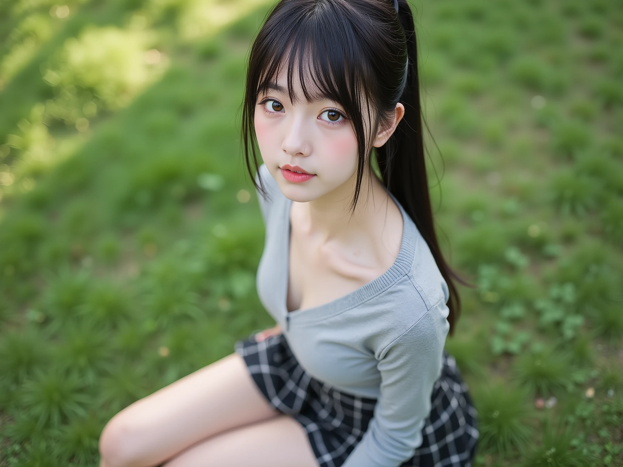 (Highest quality, masterpiece, Ultra-high resolution, 8K, RAW Photos, Realistic, Anatomically correct:1.5), 20-year-old girl:1.2, Embarrassing, avert your eyes, blush:1.0, View Viewer, ((bar)) 、Large windows、Night view、 Light:1.2, Bokeh, Cinema Lighting:1.0, Depth of written boundary, sharp、 Cute face、Idol、Wine colored short sleeve lace top、Black pleated skirt、Shiny wine-colored clothing、”dwarf”、(Floral clothes)、(Full Body Shot)、Side angle、Cowboy Shot、 smile、((Ultra short hair、Berry Short))、(Straight bangs)、((See-through))、(( One Girl))、Waist、I can see your thighs、