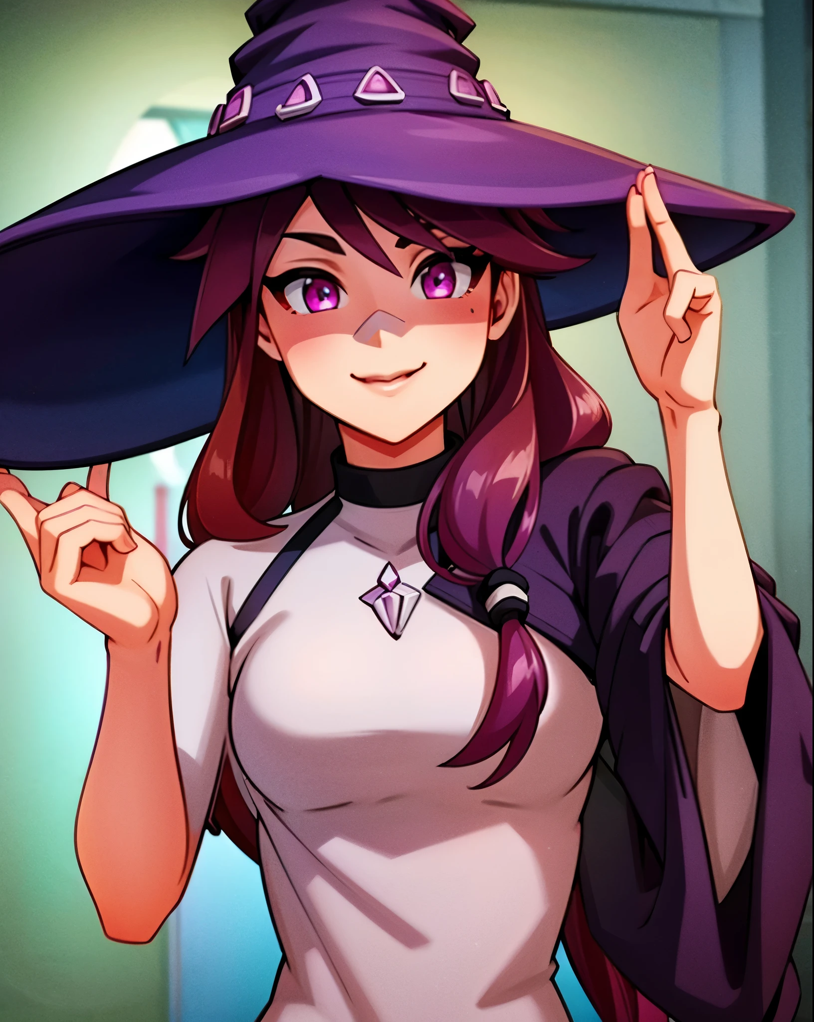  Beautiful Girl,  red hair, Ojos rojos, purple witch clothes, purple witch hat, sexy