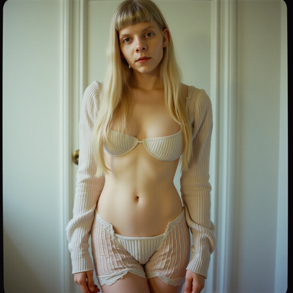 (albino girl:1.4), ,(white color skin:1.5),
(white eyes:1.3),(big tits:1.5),
(String bikini::1.5)
(messy white hair :1.4),(black background room:1.4),
(photo realistic:1.5),(just white albino:1.8),
(free bangs:1.3)