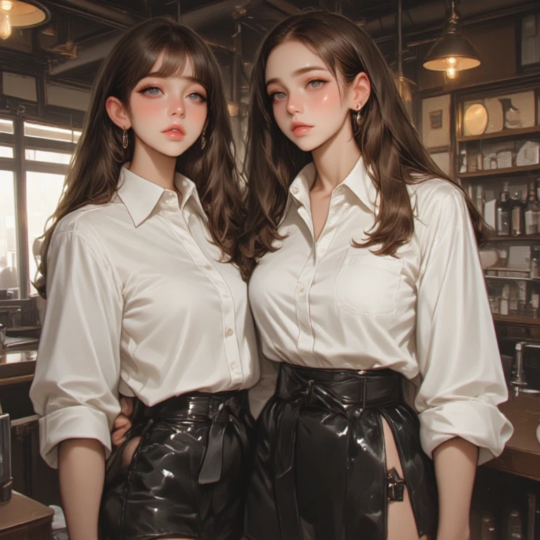 (Natural strawberry blonde and redhead girls with pretty faces), Cute pose, wearing a button dress, Atmospheric, Dark atmosphere, Edge lighting, Sayaka Yamamoto, Saito Asuka, Mao Akiyama's facial features, 8K, Full 体 portrait, Elegant outfit, Natural light, Spooky greenhouse at night, Sharp focus, (Highly detailed eyes and face:1.1, Professional photography techniques), (Beautiful small face, beautiful girl, high school student, Idol Face, Baby Face:1.4), smile, Happy, K UHD, Hmph, Beautiful and soft skin, Vibrant Skin, blush, (Chirarizum:1.3, Unbutton the dress:1.5), ((Beautiful breasts:1.2, Cleavage)), (Small beautiful butt), (Detailed hands:1.1, The optimal ratio is four fingers to one thumb), Perfect proportions, (Perfect Anatomy:1.3), (Highest quality, Masterpiece, Highest quality, Ultra high definition, Photorealism:1.4), ((Touching each other's breasts:1.4))