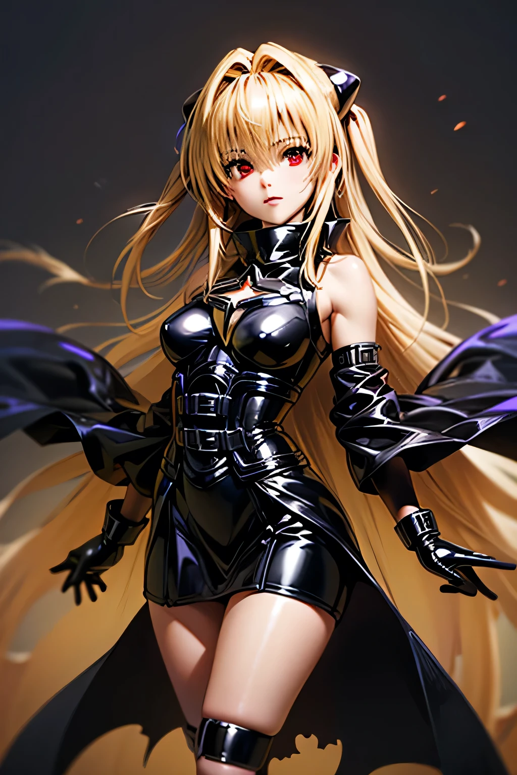 Complete anatomy best quality , Highest Resolution ,(((shiny black latex dress Shiny Blonde red eyes))) ToLOVEru Golden Darkness girl