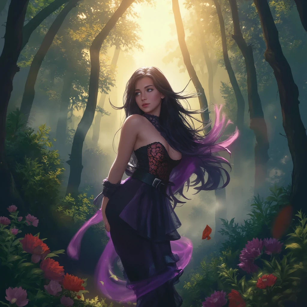 anime girl in a purple and black outfit standing in front of a forest, keqing from genshin impact, zhongli from genshin impact, heise jinyao, ayaka genshin impact, anime moe artstyle, black - haired mage, demon slayer rui fanart, ayaka game genshin impact, yun ling, inspired by Song Maojin