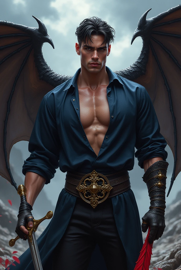 Photo-realistic, ((best quality)), ((masterpiece)), (detailed), short wavy hair, perfect face, the devil, masculine portrait of the devil, personification of The Devil, (evil look), super pale skin, (massive huge majestic black dragon wings:1.3), black wings, dragon wings, huge dragon wings, 2 wings, 18-year-old, super male model, handsome, tall, cute looking, evil look, dark look powerful, young male model, handsome mythical creature, super strong, muscular, fit, massive muscles, six pack, clean shave, blue eyes, white skin, pale skin, super pale skin, white pale skin, albino skin, wavy messy brown hair, short messy hair, messy wavy hair, (shirtless:1.5), bare-chested, muscle, ripped, strong body, fit body, pantless, fully naked, nude, naked, nsfw, 1 perfect penis, 1 amazing penis, 1 nice penis, 1 beautiful penis, 1 amazing penis, 1 good penis, 1 male penis, perfect gland, nice gland, amazing gland, perfect scrotum, amazing scrotum, nice scrotum, great scrotum, male scrotum, male genitalia, male structure,, Dark background 8k, high detailed, ultra-detailed, Stylish Pose, mist, fog, mysterious, (Dark background:1.6), (dark cinematic:1.5), (backlight) (ruins Gothic cathedral:1.2), ruins, , flooded
