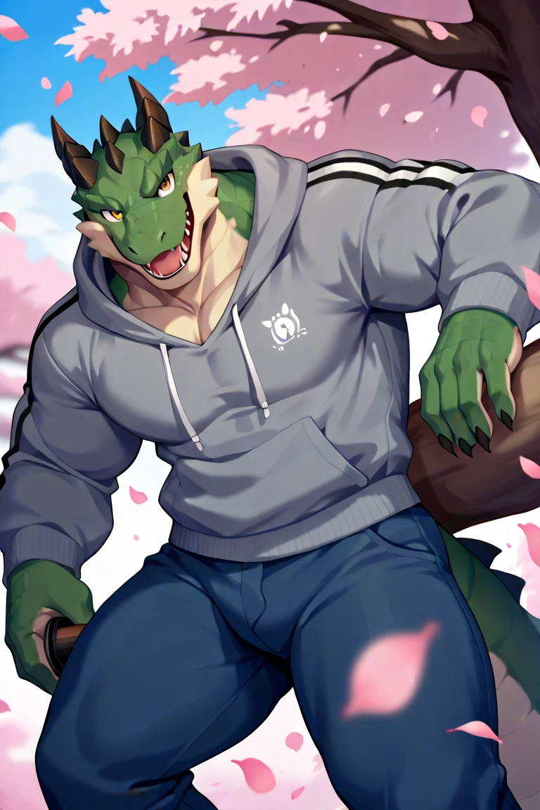 <lora:tappei-09:1>, tappei, mature male, dragon, (tail:1.3), black eyes, (pose:1.3), musclegut, (posing:1.3), (soft shading), 4k, hi res, five fingers, detailed hands, ((detailed face, (detailed eyes:1.5), detailed)), by zackarry911, by zaush, (by personalami:0.5), blush, 1boy, male focus, thighs, cowboy shot, japanese clothes, belt, pants, stomach, feet out of frame, thick thighs, bulge, sarashi, brown pants, pectoral cleavage, happy, midriff sarashi