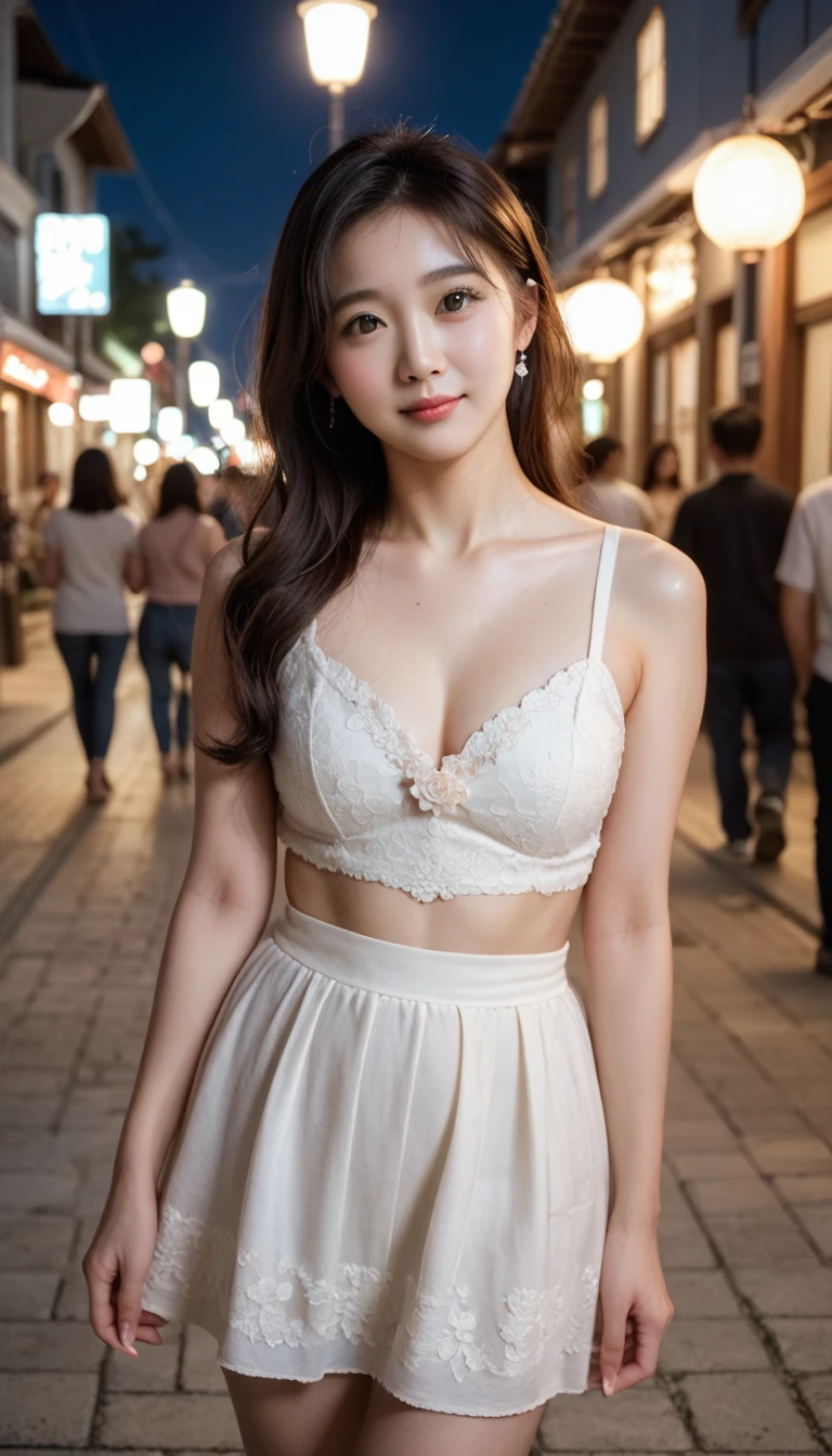 Diffuse lighting、 Highest quality, High resolution, unity 8k wallpaper、Supersaturation, Japanese、1 female、23 years old、urban office district、With documents in hand、Business Bagedium Hair、sales、Are standing、Walking outside、Walking through the business district、Surrounded by buildings、Suit jacket、Lace bra top under jacket、Mini tight skirt、High heels、Gaze over your shoulder、Mini length、Hot sunshine、Upper body close-up、smile、The look of temptation、