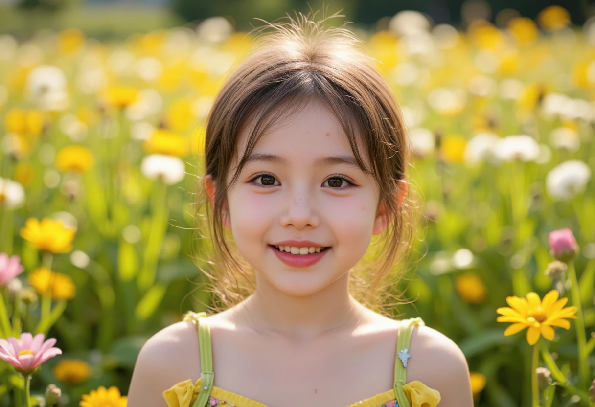 Photorealistic、Chibi Girl(Corn field、smile)