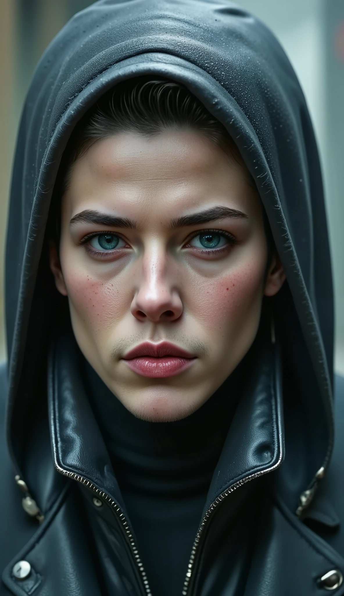 a man in a black coat, cyberpunk, detailed facial features, beautiful detailed eyes, beautiful detailed lips, extremely detailed face and eyes, long eyelashes, intricate cyberpunk details, high-tech futuristic setting, dramatic lighting, cinematic composition, photorealistic, 8k, best quality, masterpiece