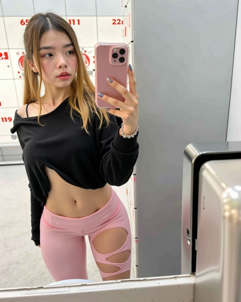 a woman (only wears pink bikini tops, bikini panties, string only micro bikini, very large breasts, :1.3) No clothes, no long pants.