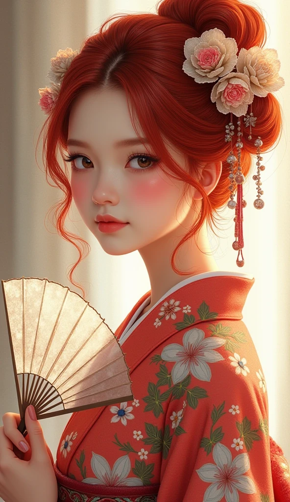 A stunning digital painting of a young woman with vibrant red hair ...