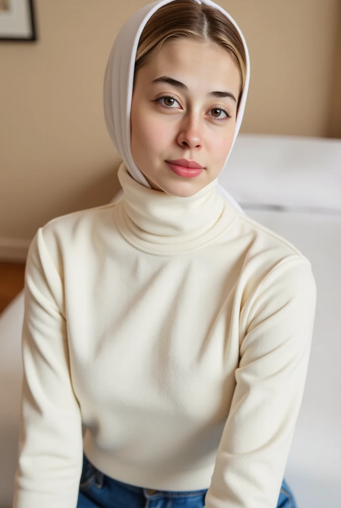 photo of father 60 years old wearing a long shirt, photo of mother 55 years old wearing a headscarf, photo of a woman aged 20 year wearing a headscarf