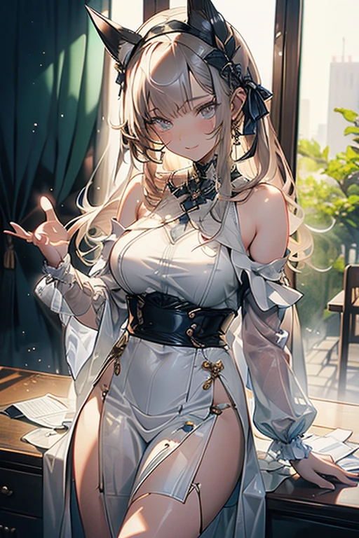 Very detailed、highest quality、Best image quality、masterpiece、8k、Anime Face、A kind smile、Open your mouth、Blonde Hair Color、leotard