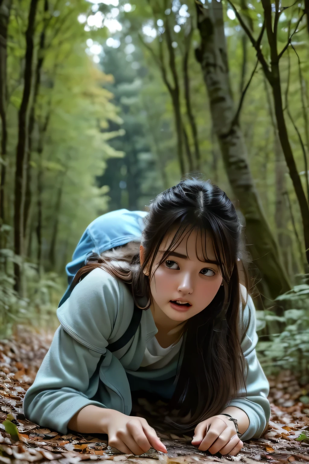 ( masterpiece 、 top quality、 ultra high definition )、( perfect face、 facial beauty、 beautiful eyes )、 in the woods、Clothes get torn、armor、 CIRCLET 、 bracelet 、 on all fours 、slouch,A man strangles you from behind、A man holds hips from behind