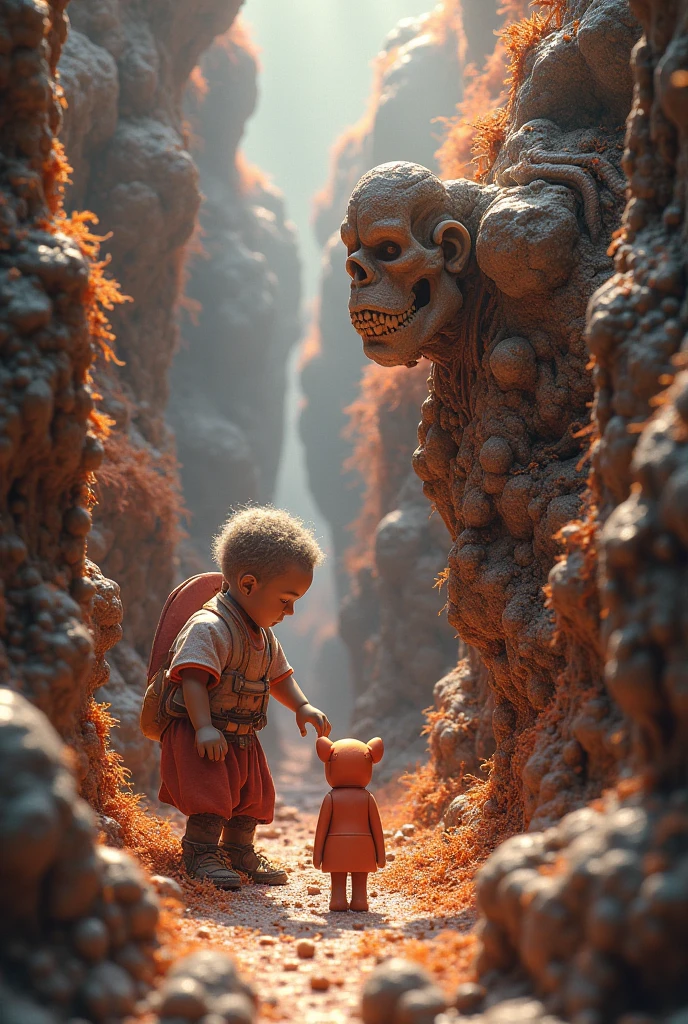 underworld, ultra high detail, Bones all over the place, Mysterious cave of baby bones, Blood light, Mysterious, weird, demon baby, masterpiece, 8k