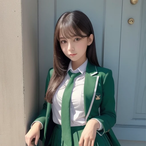 Highest quality、Japan、high school girl、cute、Long Hair、uniform、Green Screen、