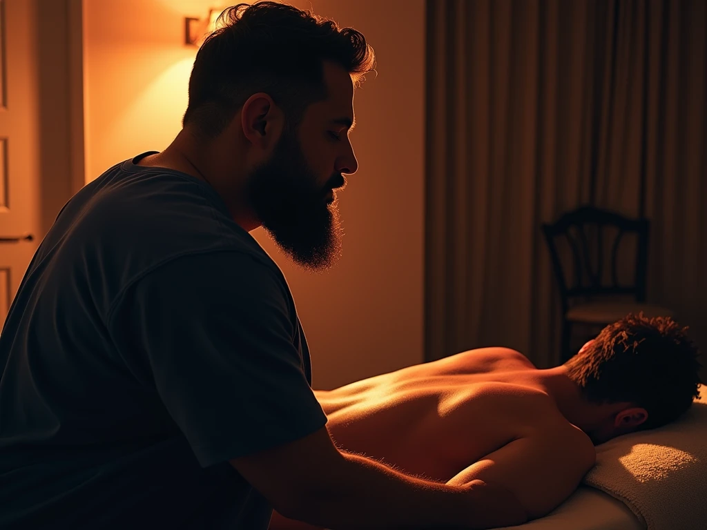 In an anatomy classroom, a young iranian man, stark, brawny, very bearded and hairy body, is lying on an examination table completely, wearing only white underwear. He is touched and examined closely by a group of curious casually dressed students around him., all focused on learning about the human body. The school classroom is bright. 