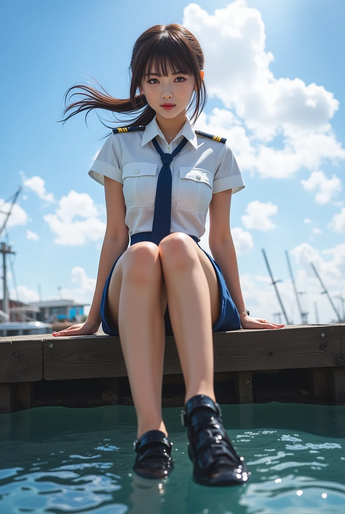 ((1girl)), in thai_girlscout_uniform, instant camera flash, pose at random location, makeup with glossy lip, small breasts, (thai_girlscout_uniform), various angle, ((face focus)), 17 years old, Beautiful Japanese Girl, spread leg pose, (nsfw:1.4), realistic light, realistic skin tone