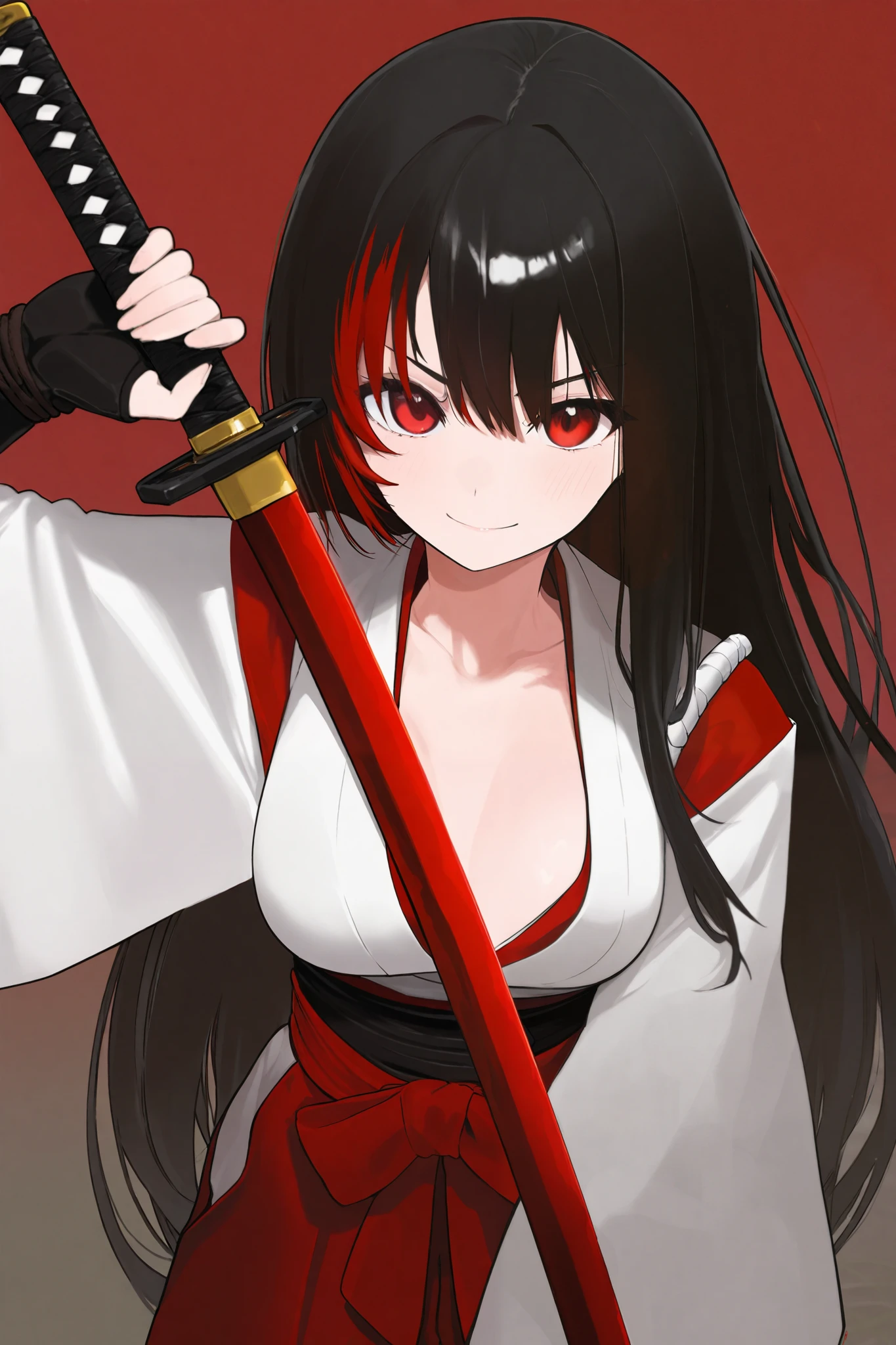 Anime girl with long black hair holding a sword in her hand - SeaArt AI