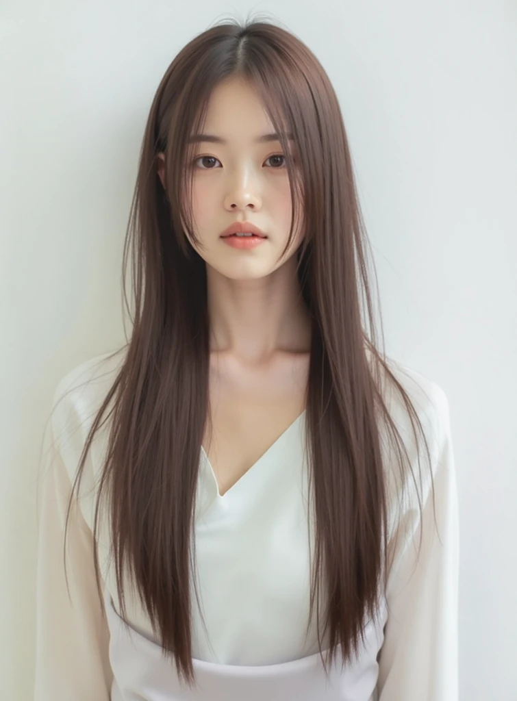 (Highly realistic photos, High resolution, Detailed face, Fine grain), ((Photographed in front of a white wall))、Japanese women, 20-year-old, A variety of expressions, alone:1, Slim figure, Various hairstyles, Casual clothing, 写真の中でalone、Selfie、Photographed in natural light、Simple Necklace、Spring Clothes、Looking at the camera、profile、Dark brown hair color
