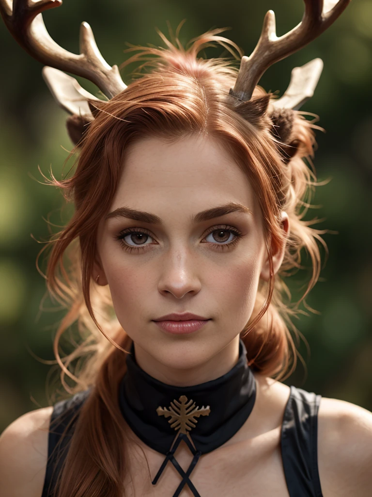 (reindeer:1.2), intoxicating ponytail, kiper, real skin, segolily nose, (narrow face), slender face, lupine, tribe of ephraim, irish genes, dark hazel eyes, scottish nose, lioness fox, cybercat, (high forehead, freckle:0.8), beady hazel eyes, brown slightly ginger, feminine energy, (skinny female magician), pale-pink skin, rough skin, fae copper hair, cyberposh, deep eye pits, slender body, fine detail, (empire dress), slightly satisfied, chignon, black bangs