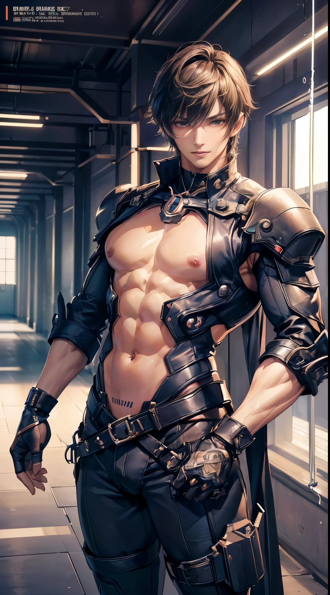 Masterpiece, Top Quality, Hi-Res, DJA, Black Tie, White Shirt, Collared Shirt, Rolled Up Sleeves, Black Pants, Belt, Short Hair, Cowboy Shot, Protruding Pubic Hair, Nasty Lips, Underwear Only, Anime Coloring, (((Masterpiece)), Happy Face, Squatting Pose, Naked, Abs, Bulging Underwear, Erect, ((Mokkori: 1.4)), (Manly Chest Plate)), (POV, View from below: 1.2), (thin underwear, wet, beautiful nipple slip: 1.4)), shiny skin, (((sweaty skin)) --auto --s2