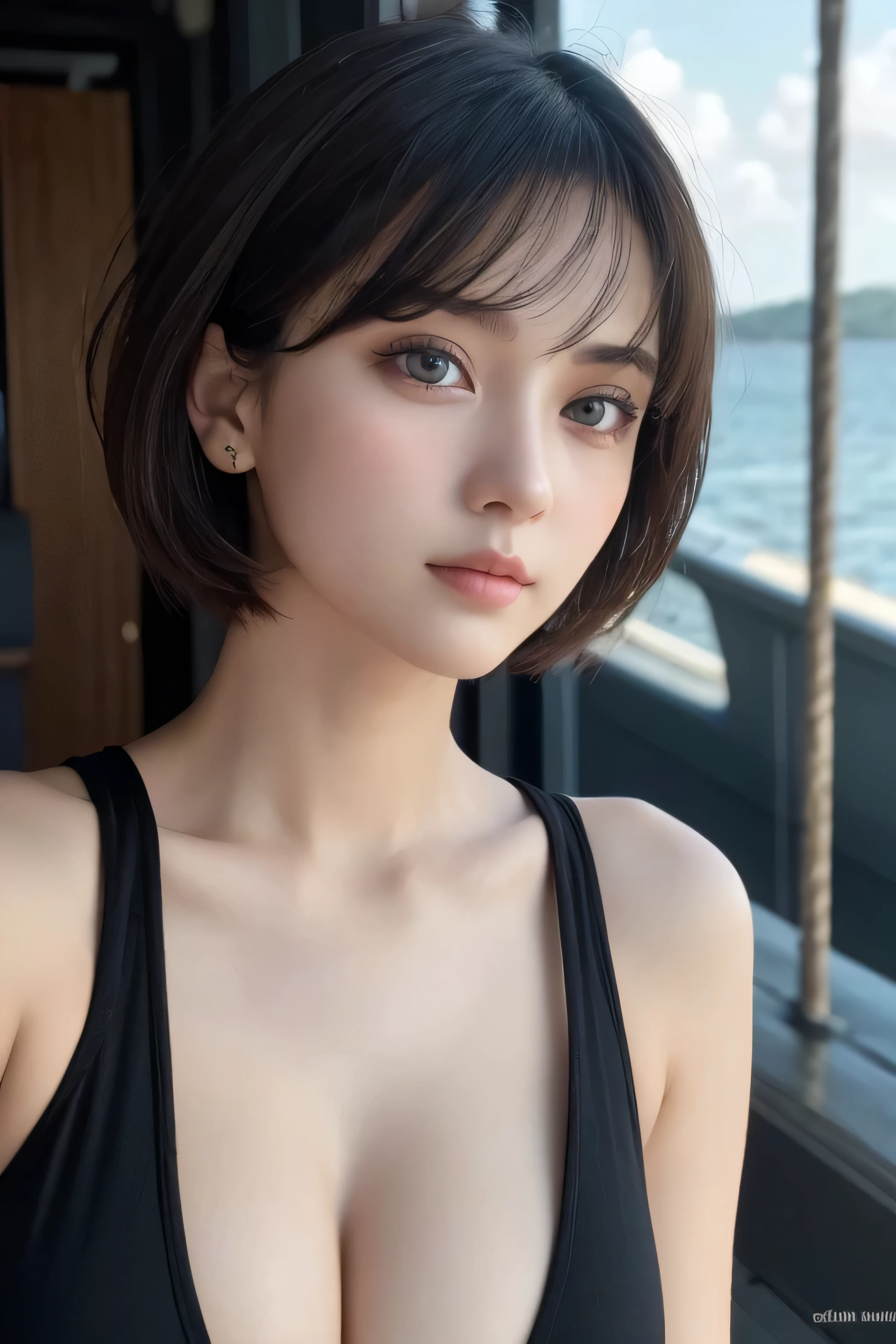 (Masterpiece, BestQuality:1.3), (ultra detailed:1.2), (hyperrealistic:1.3), (RAW photo:1.2),High detail RAW color photo, professional photograph, (Photorealistic:1.4), (realistic:1.4), ,professional lighting, (japanese), beautiful face, (realistic face), cute woman, (Big Tits:1.5), (cheerful Smile:1.35), Trending Hair&Trending Hairカラーをランダムに, earrings, necklace, bracelet, sexy, erotic sexy, Random sexy gravure poses, (Wearing casual pastel clothes、A gravure idol with long and short hair relaxing in a cafe:1.3)