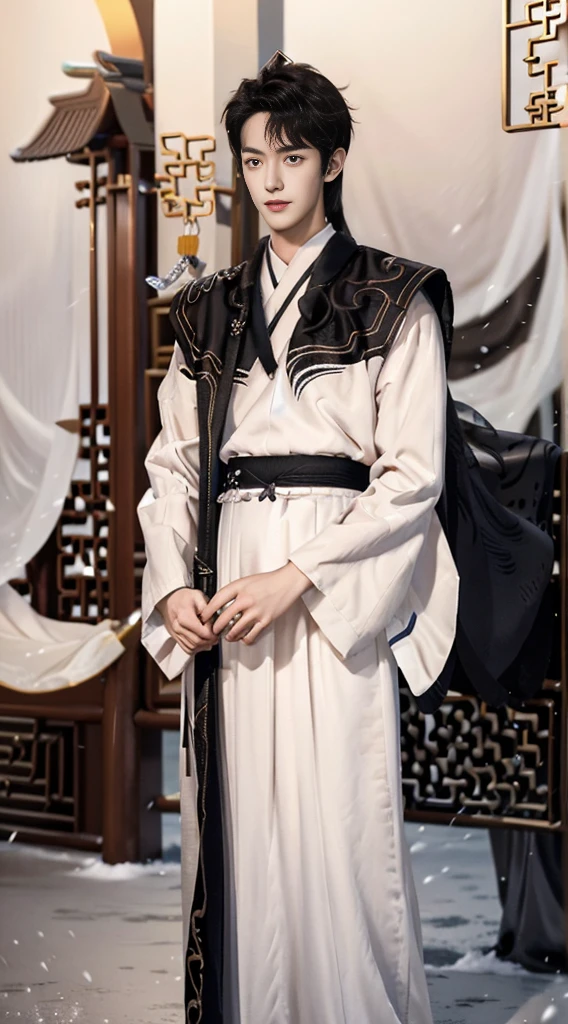 1 man,Very handsome,Long hair in period costume,Masterpiece,Best quality,A high resolution,Gufeng people,Upper body,,Open the tulle coat,Hanfu