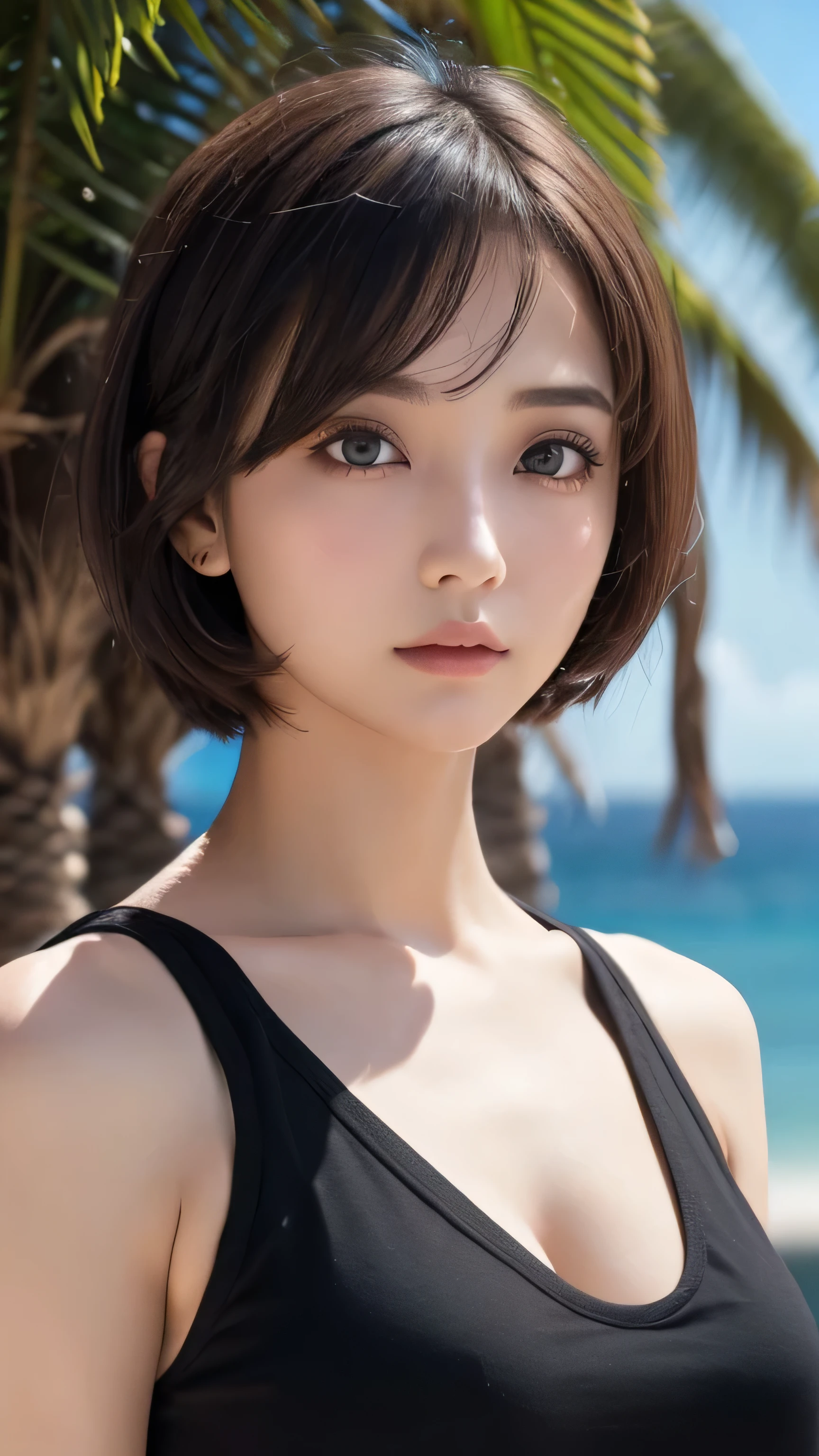 女の子1人、top-quality、realisitic、report、depth of fields、natural soft light、during daytime、魅惑的、beauitful face、Cleanliness、Pure face、de pele branca、cute hawk hair、bangss、the beach、rays of sunshine、Nedium Breast Body Esbian、((Beautiful face with sweater golden ratio Beautiful face with symmetry))、long neck、Put your ears out、bangssのあるきれいな短いボブヘア、Smile with your mouth closed:1.4、Smile with your mouth closed:1.4、perfect hand指、perfect hand、Perfect body、face perfect、Shine a light into the eyes、Perfect Anatomy:1.4、very cute super model:1.4