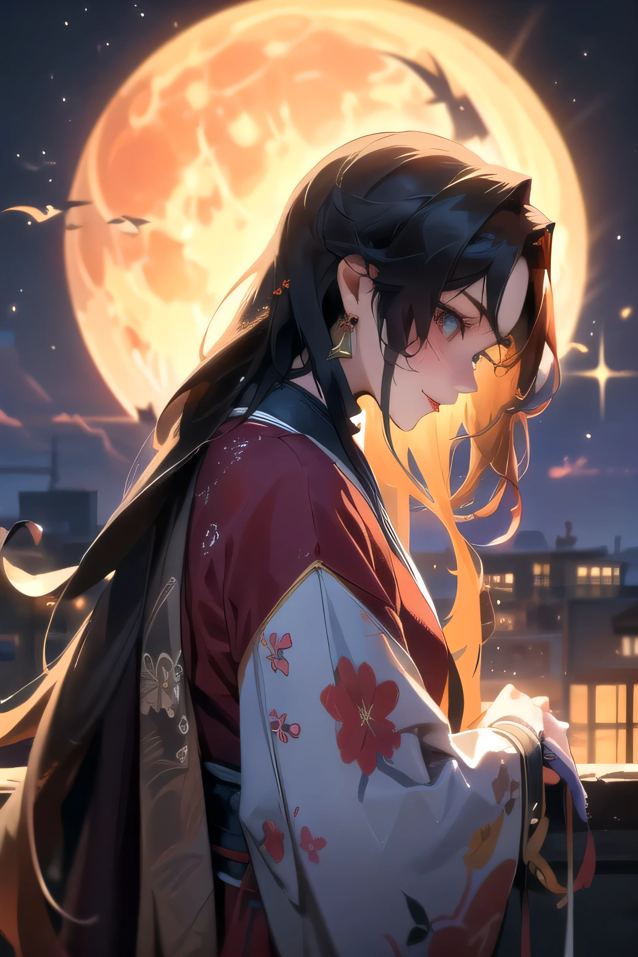 ((最 High Quality )), ((Masterpiece)), ( Details), from the side 1 Girl , 8k resolution, very detailed, High Quality , 1 Girl, beautiful Japanese woman ,18 years old, , Detailed face, one woman, terrace, Moon, beautiful