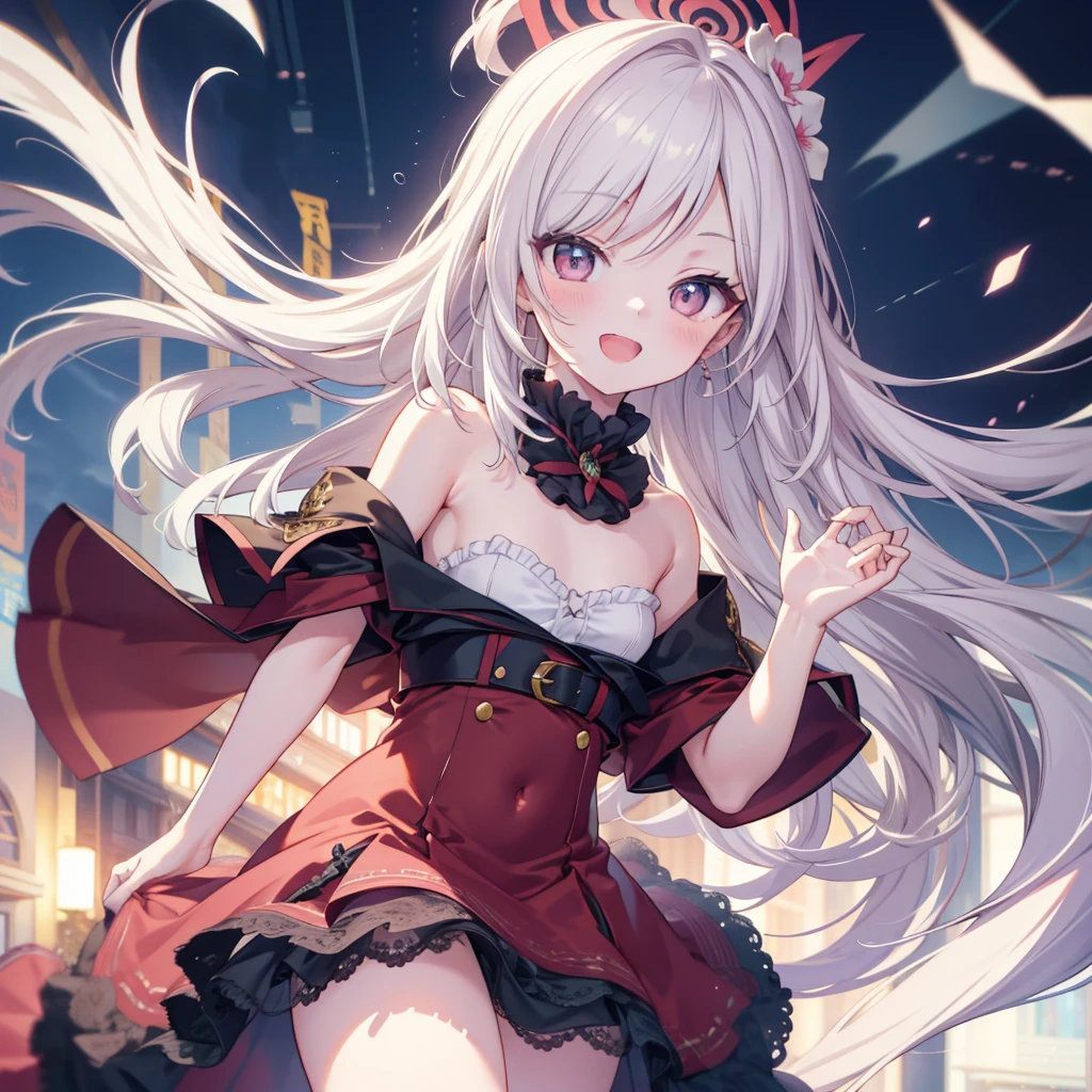 anime, girl, blonde girl with red eyes, girl with white hair with red eyes, party dress