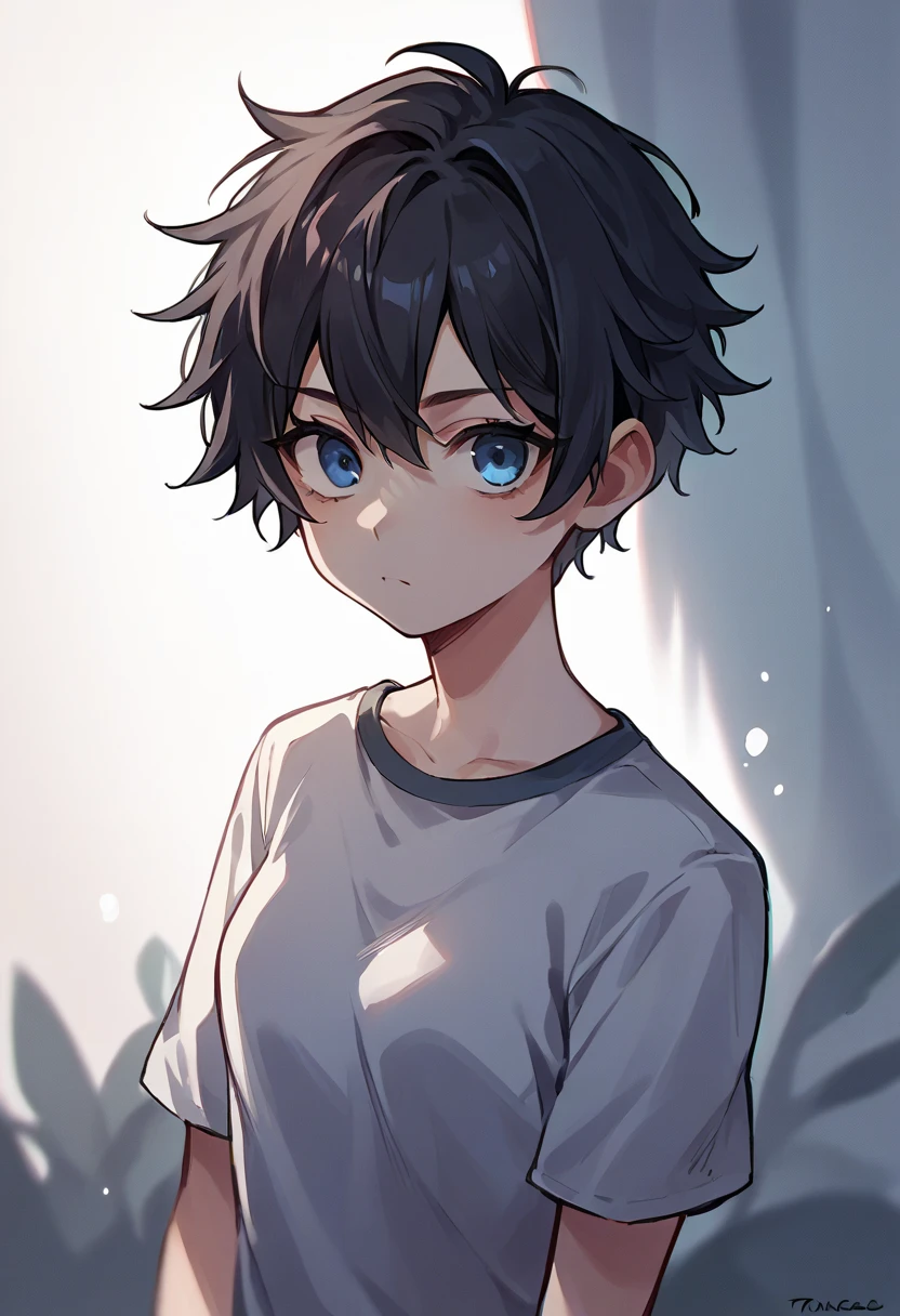 masterpiece, best quality, high quality, 1boy, solo, male focus, looking at viewer, upper body, <lora:yukiteru_amano:0.74>, yukiteru_amano, black hair, blue eyes, , tank top