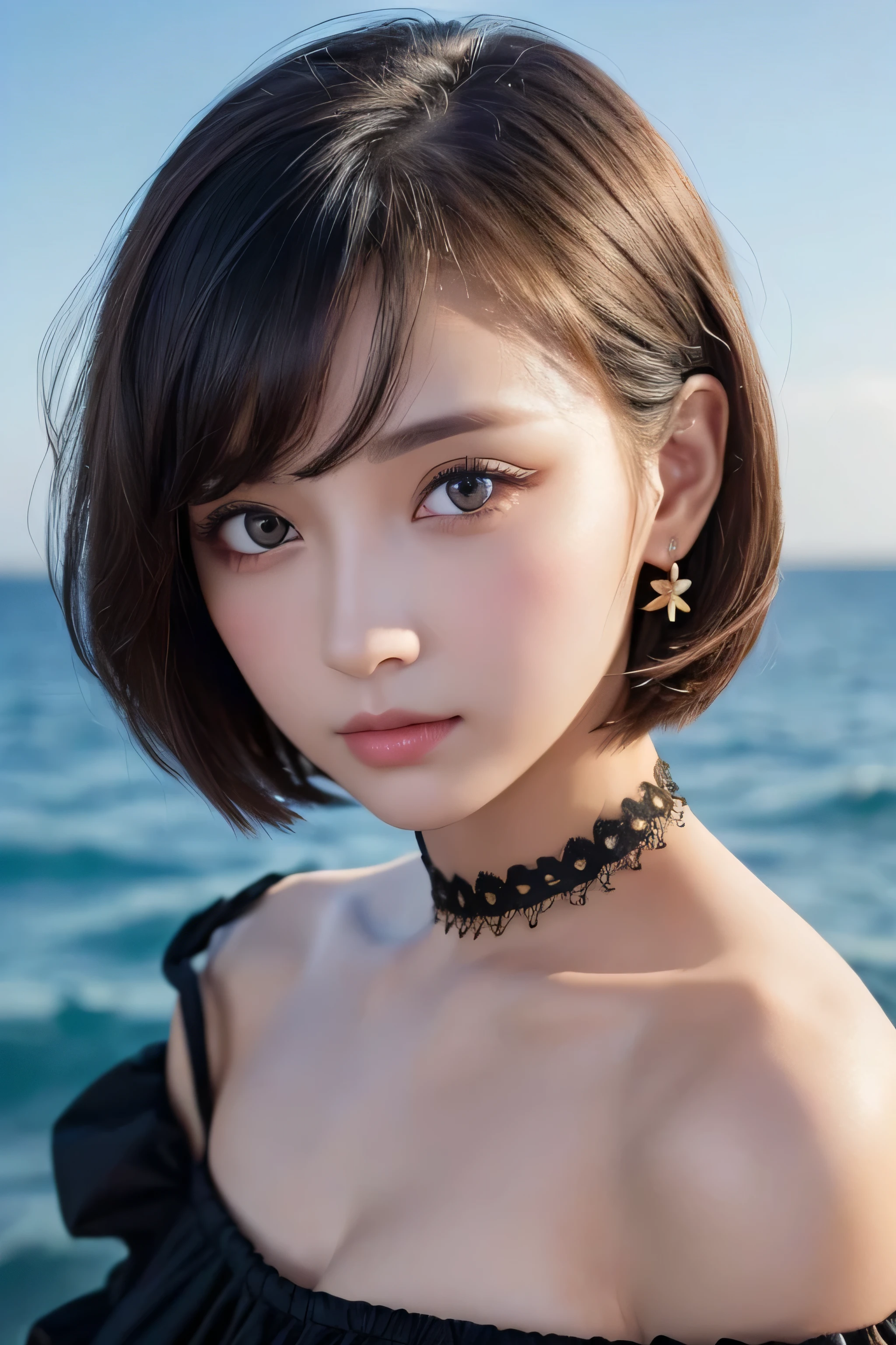 8K RAW Photos, High resolution, A cool 21 year old Korean, Big round breasts, Wicked Smile, Beautiful slim legs, Short hair tied back, Earrings,(((Fully nude))),(((((nsfw))))),Highly detailed eyes and face,Beautiful and fine details,((Every detail、Very big eyes:1.2)),((Clear eyes:1.2)),((double eyelid)),((Slit eyes)),((White of the eye)),((Long eyelashes)),((eye shadow)),((Heavy eye makeup)),((necklace)),((A woman who always smiles)),((Poolside at night:1.4)),((Lighting on face:1.2)),((Delicately depicting the face:1.2)),((multicolored hair colors:1.4)),(Very short bob hair:1.5),(((Fully nude))),(((nsfw)))